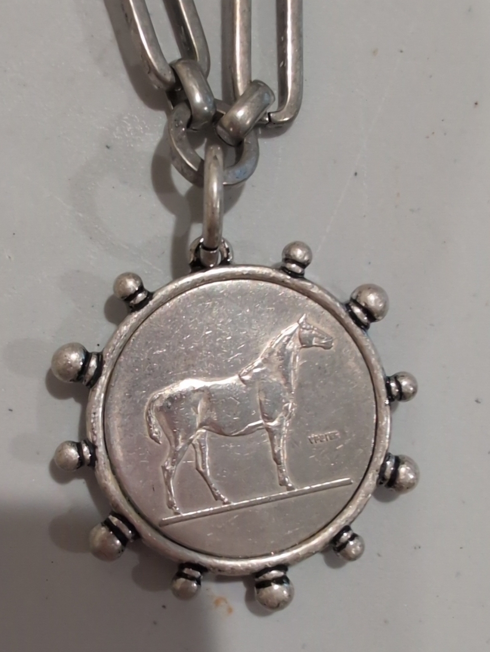 Sterling Silver Horse Medallion Pendant Necklace - Silver